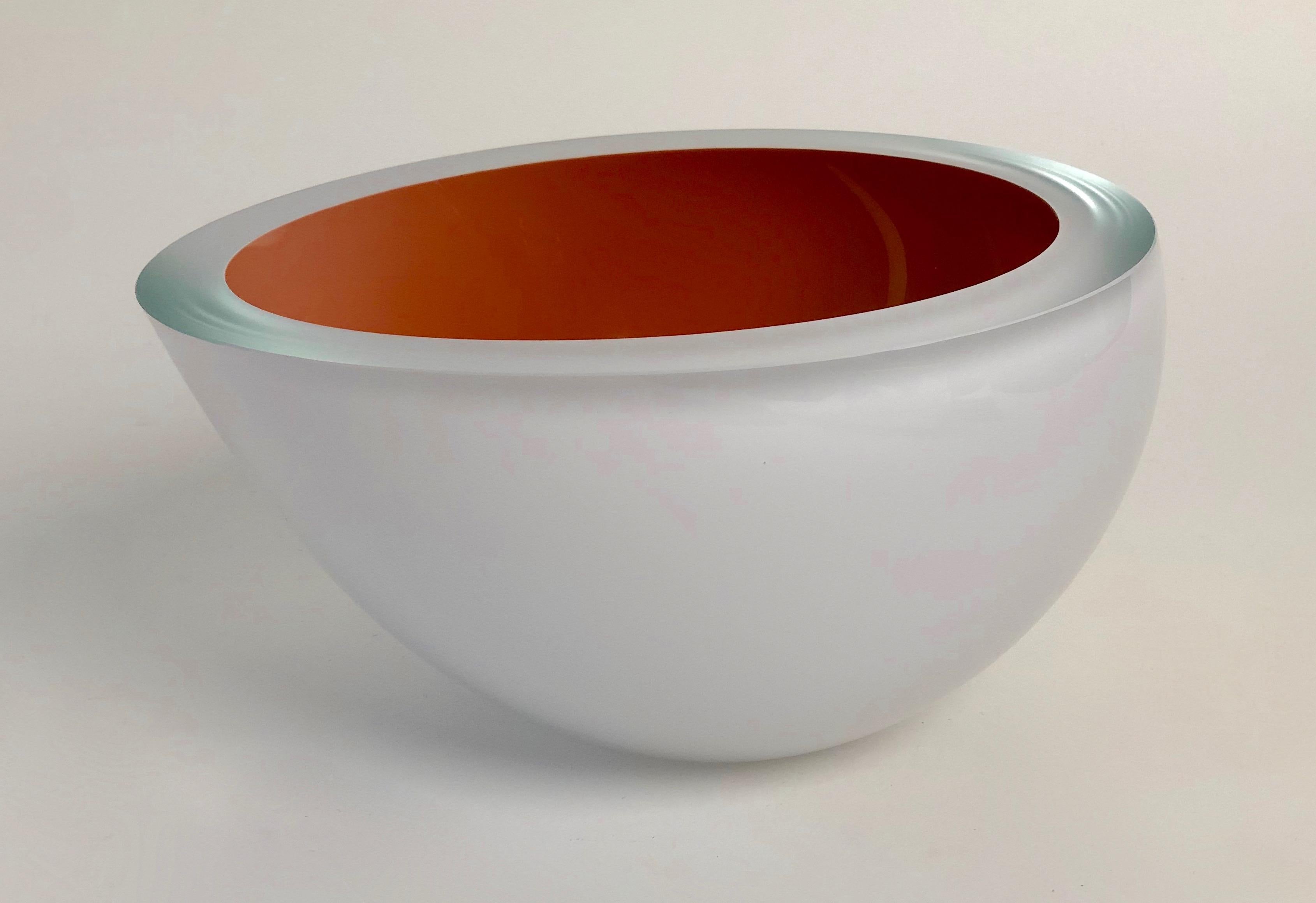Other Contemporary Studio Glass Bowl in Coral Color, Made in the Czech Republic, 2010 For Sale