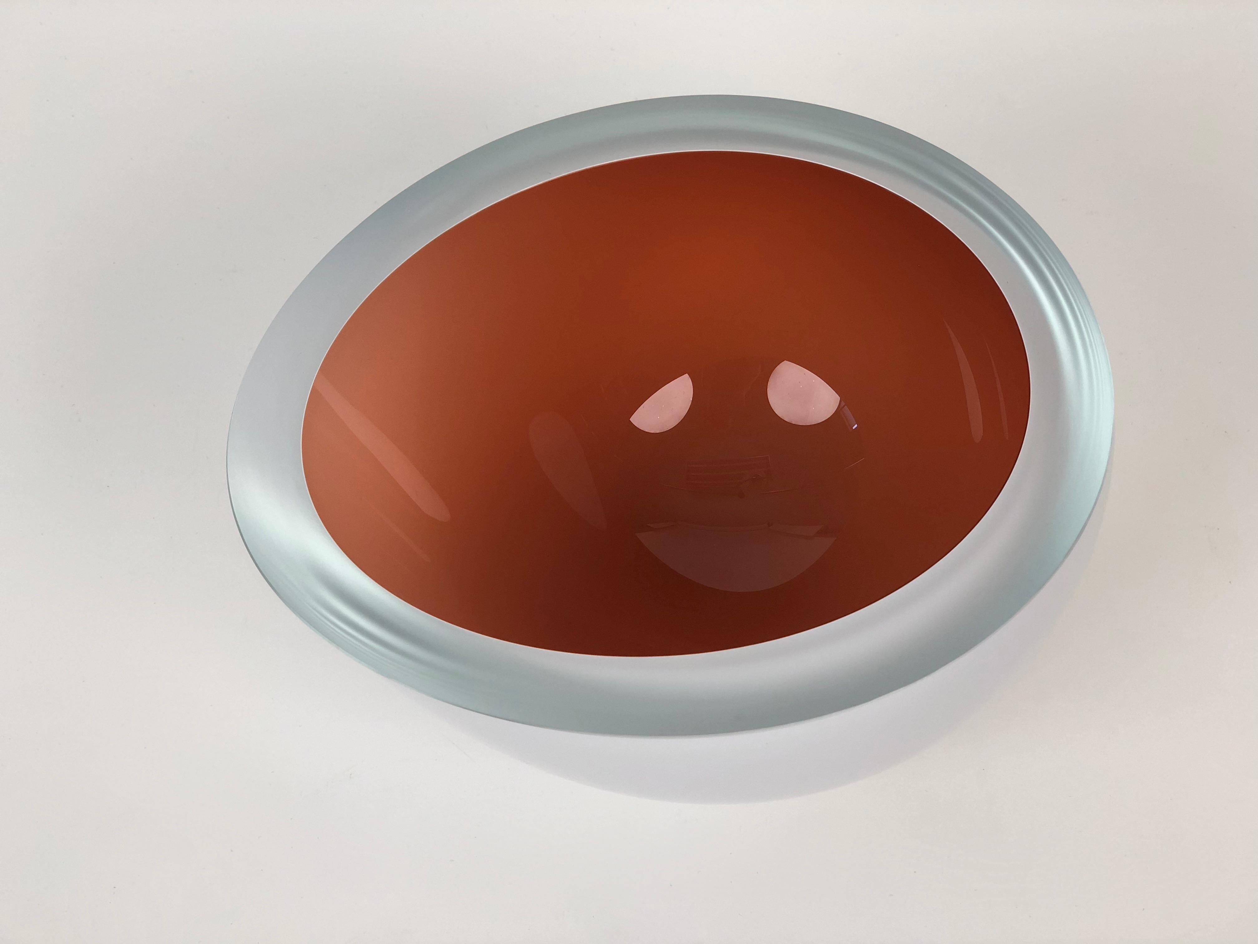 Contemporary Studio Glass Bowl in Coral Color, Made in the Czech Republic, 2010 In Good Condition For Sale In Vienna, Austria