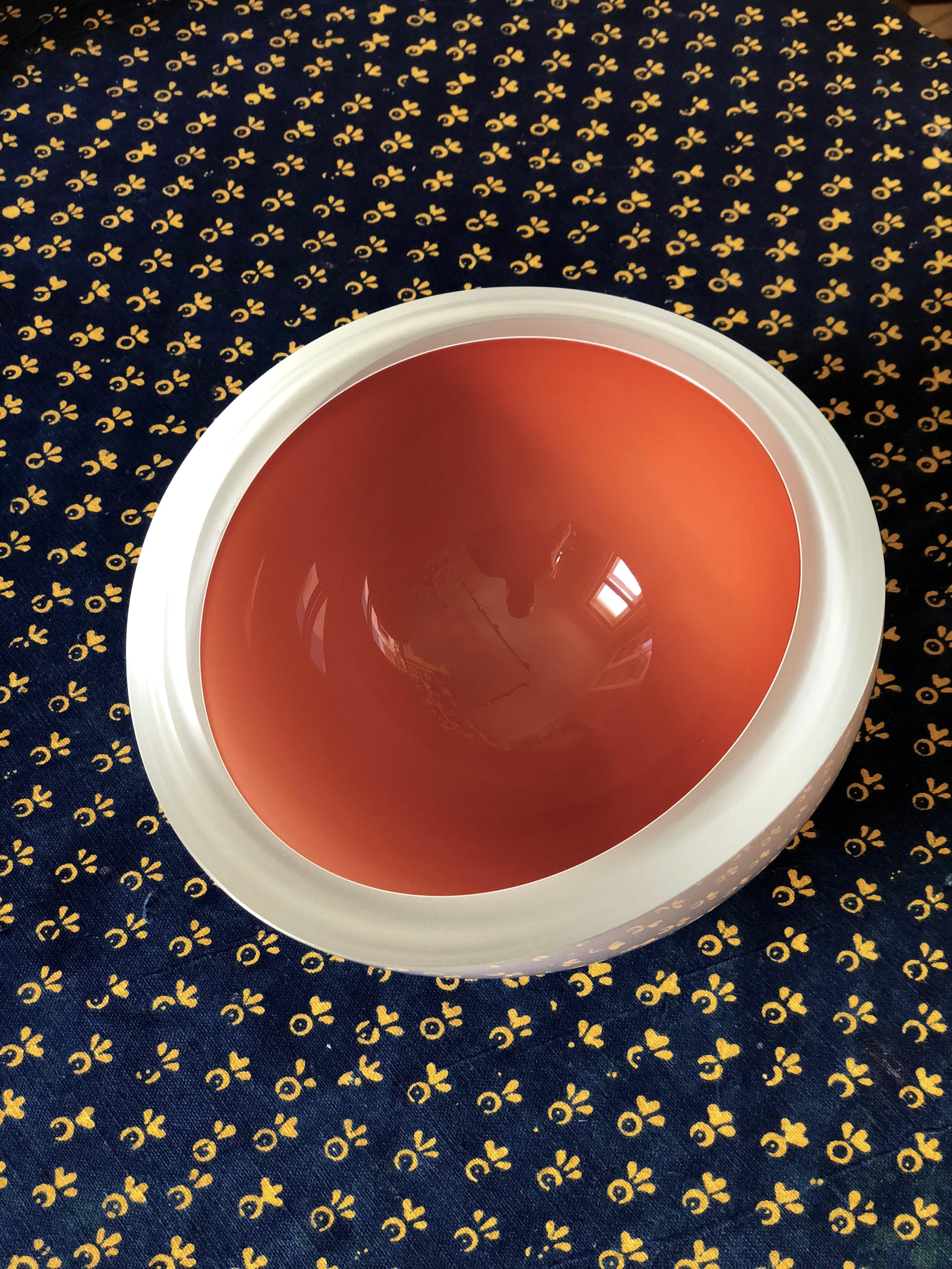 Art Glass Contemporary Studio Glass Bowl in Coral Color, Made in the Czech Republic, 2010 For Sale