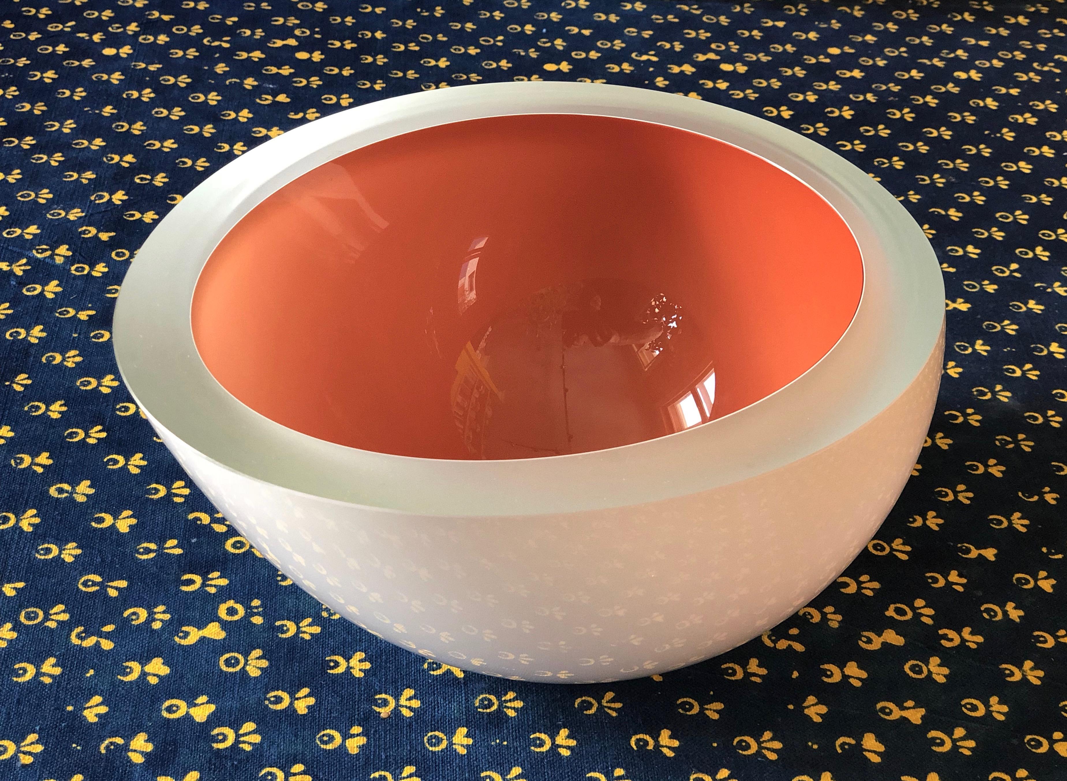 Contemporary Studio Glass Bowl in Coral Color, Made in the Czech Republic, 2010 For Sale 1