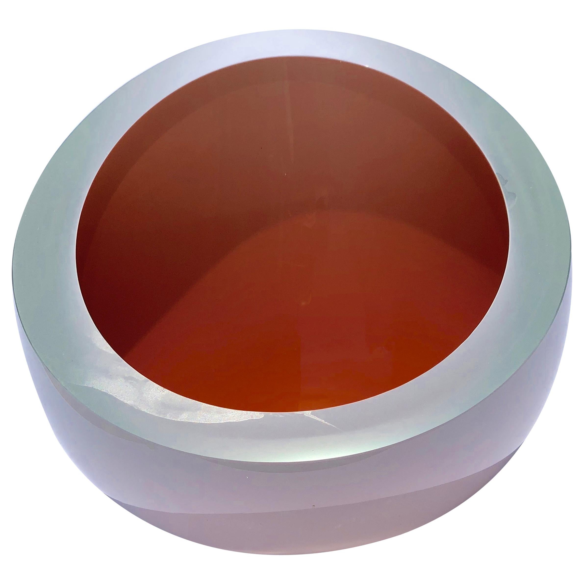 Contemporary Studio Glass Bowl in Coral Color, Made in the Czech Republic, 2010 For Sale