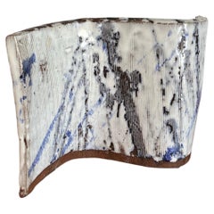 Contemporary Studio Pottery Hanukkah Menorah in White & Cobalt Glaze