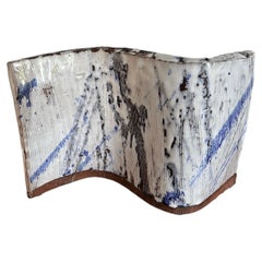 Contemporary Studio Pottery Hanukkah Menorah in White & Cobalt Glaze