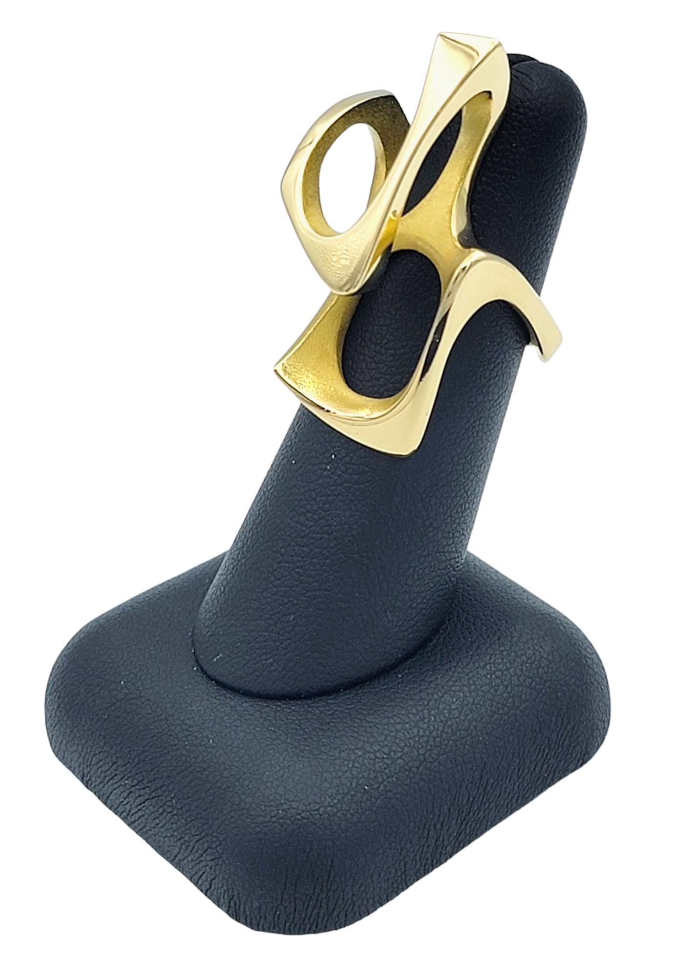 Bague cocktail ouverte géométrique allongée en or jaune 18 carats de style contemporain en vente 8