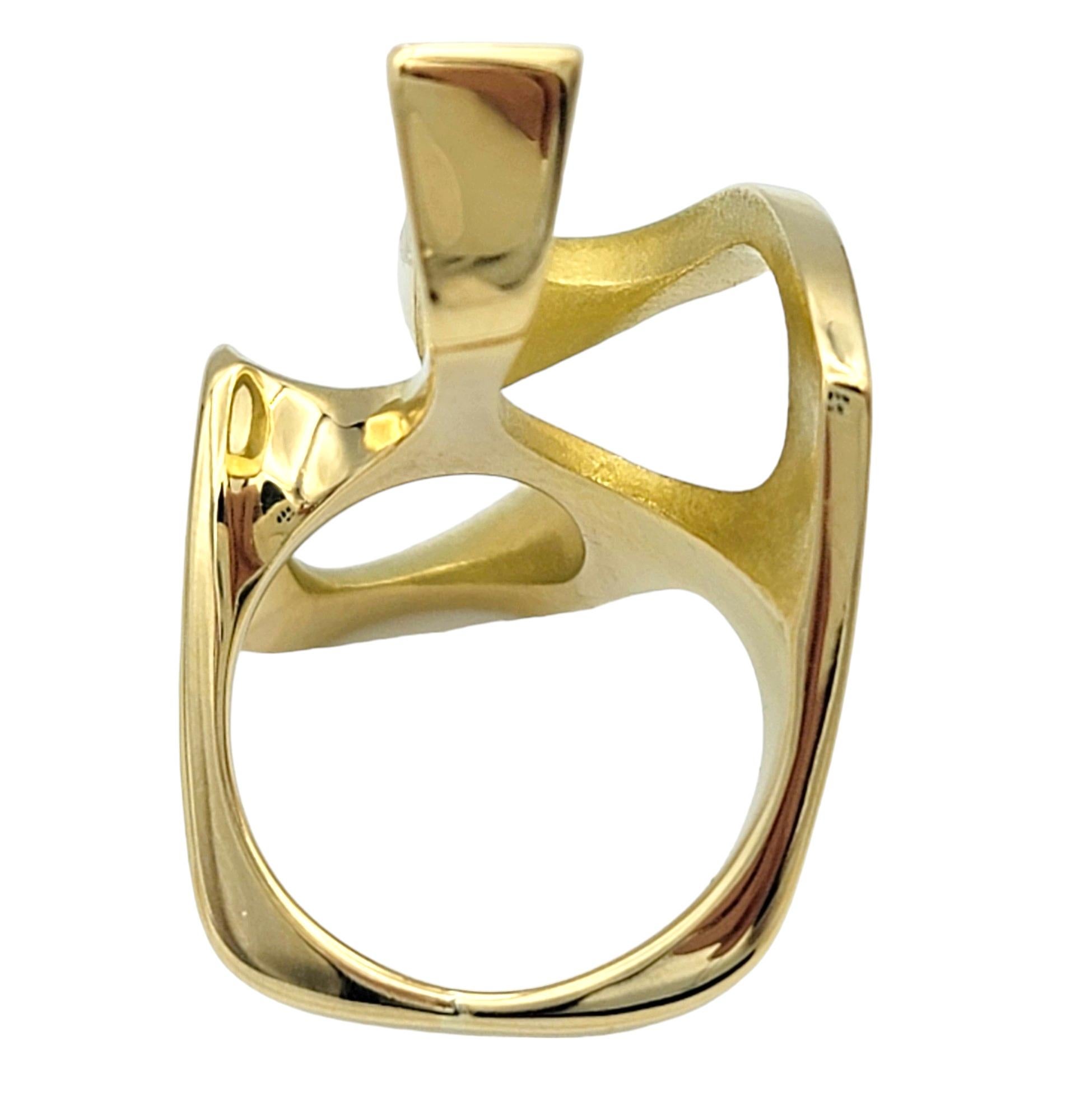 Bague cocktail ouverte géométrique allongée en or jaune 18 carats de style contemporain Pour femmes en vente