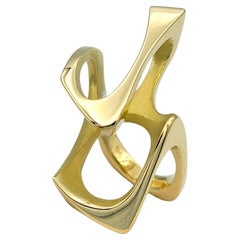 Contemporary Style 18 Karat Yellow Gold Elongated Geometric Open Cocktail Ring