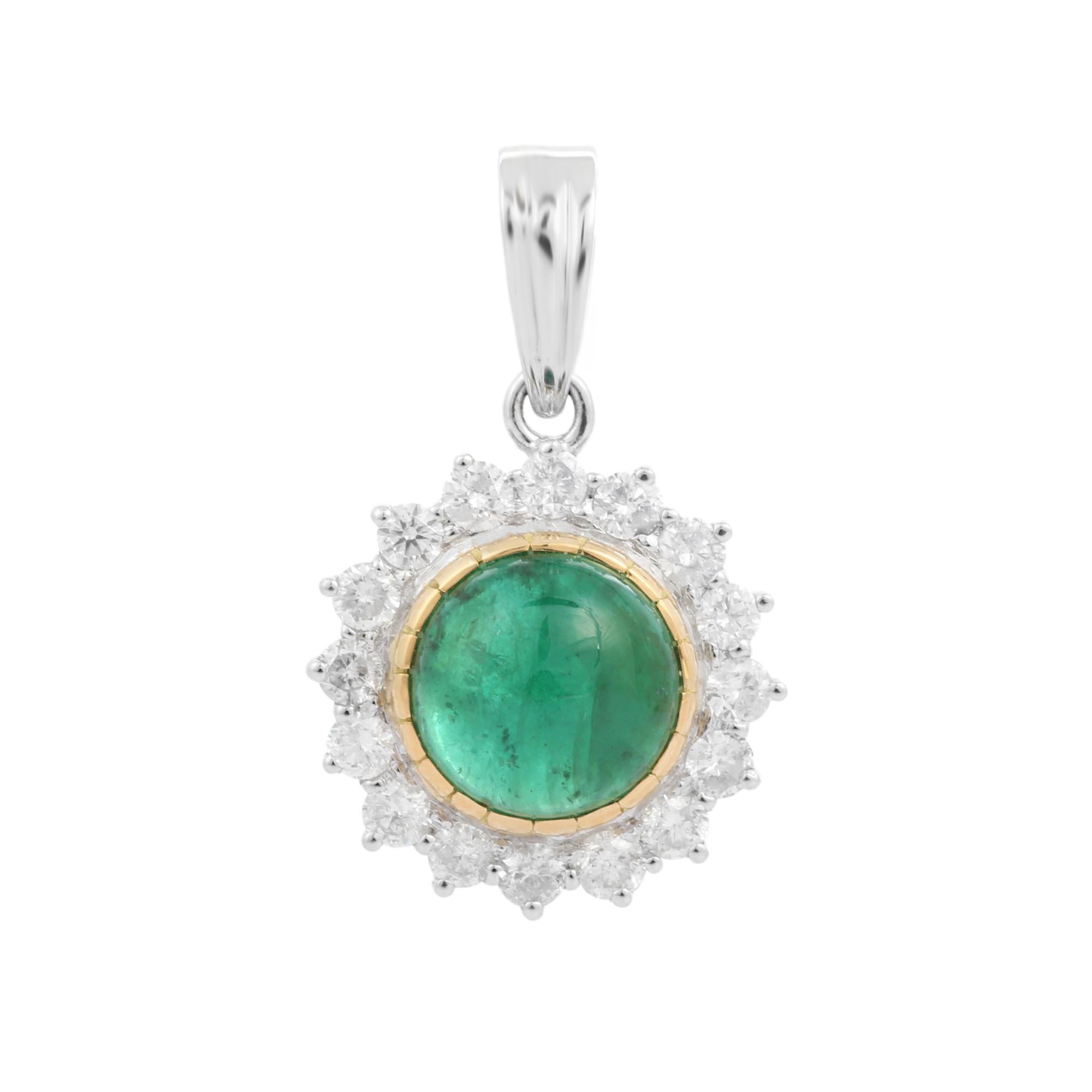 Round Cut Contemporary Style 3.45 Carat Round Emerald Diamond Pendant in 18K White Gold  For Sale