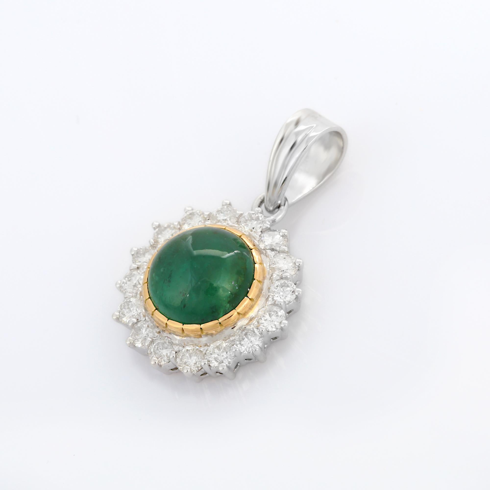 Women's Contemporary Style 3.45 Carat Round Emerald Diamond Pendant in 18K White Gold  For Sale