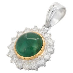 Contemporary Style 3.45 Carat Round Emerald Diamond Pendant in 18K White Gold 