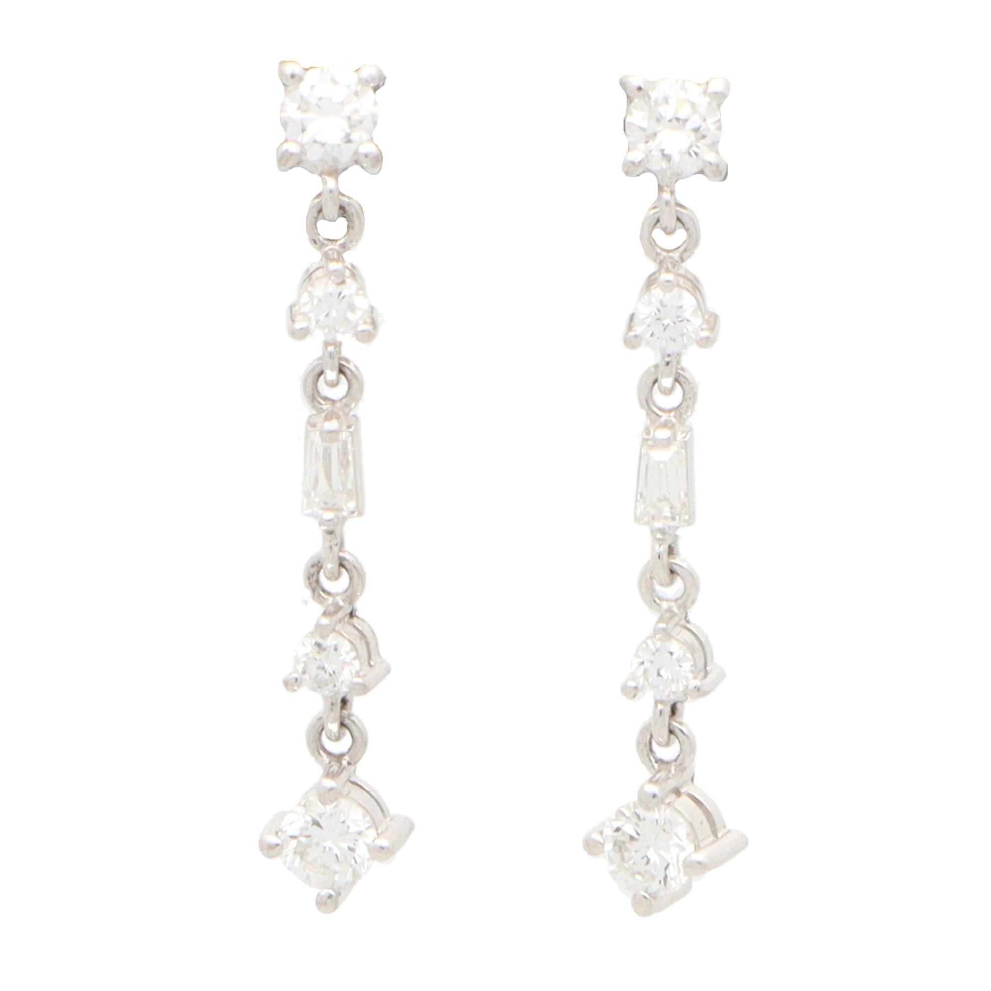 Contemporary Style Diamond Drop Earrings Set in 14k White Gold
