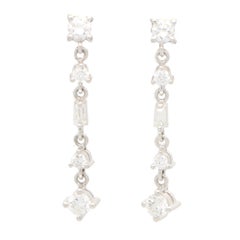 Contemporary Style Diamond Drop Earrings Set in 14k White Gold
