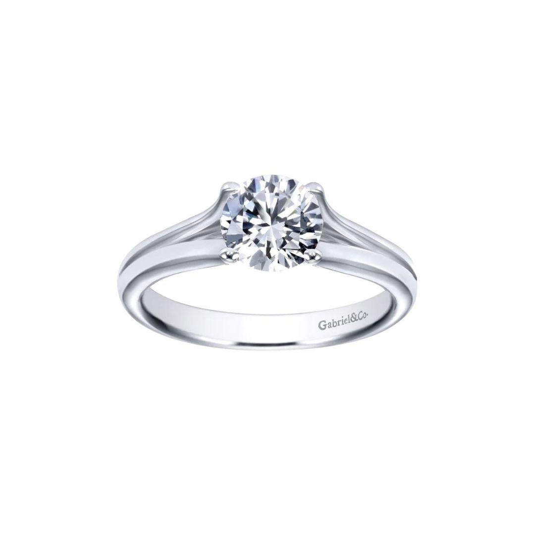 Contemporary Style 14k White Gold Diamond Engagement Mounting. Heavy duty cast mounting. Center diamond NOT included.