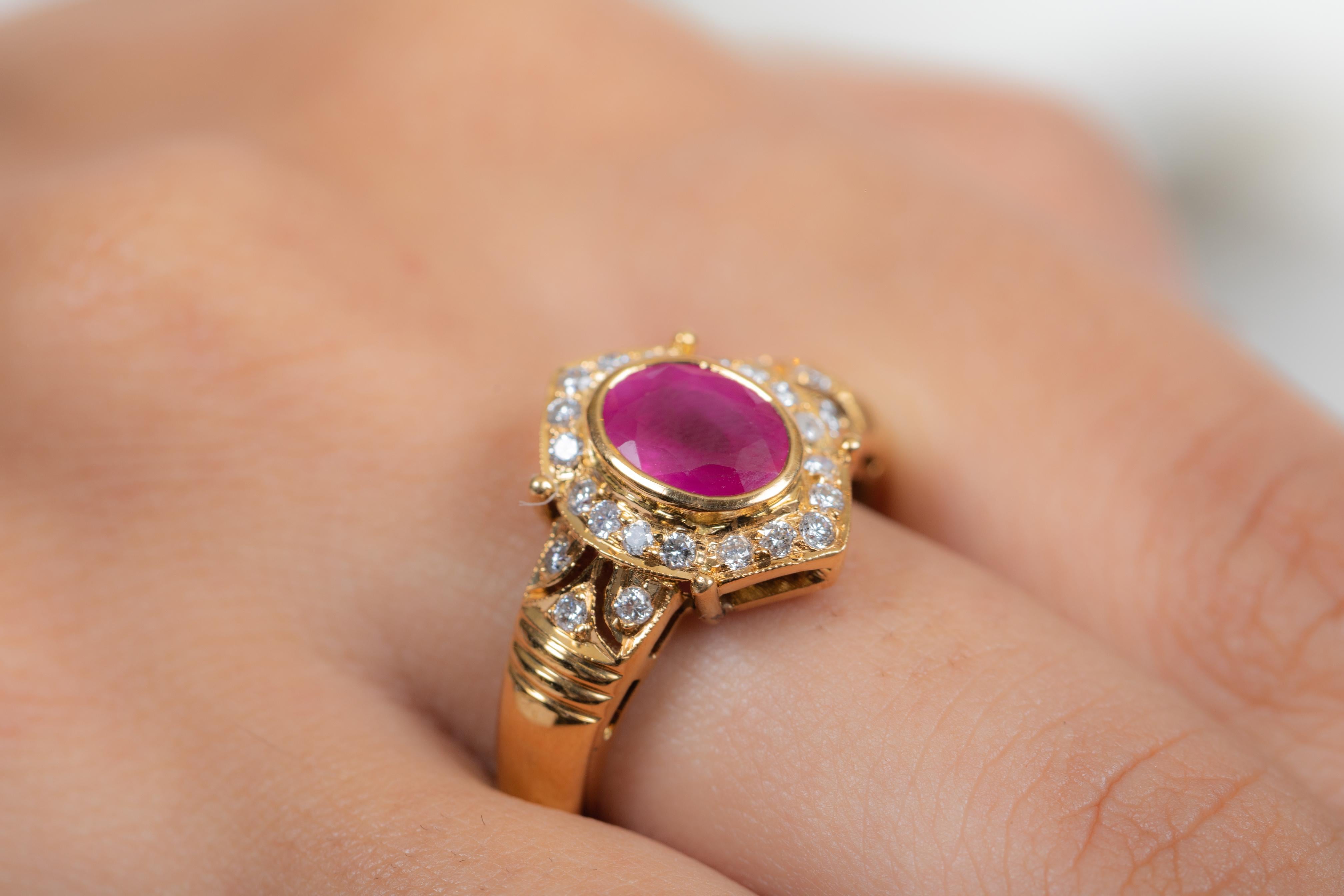 For Sale:  Contemporary Style Diamond Ruby Ring in 18K Yellow Gold 2