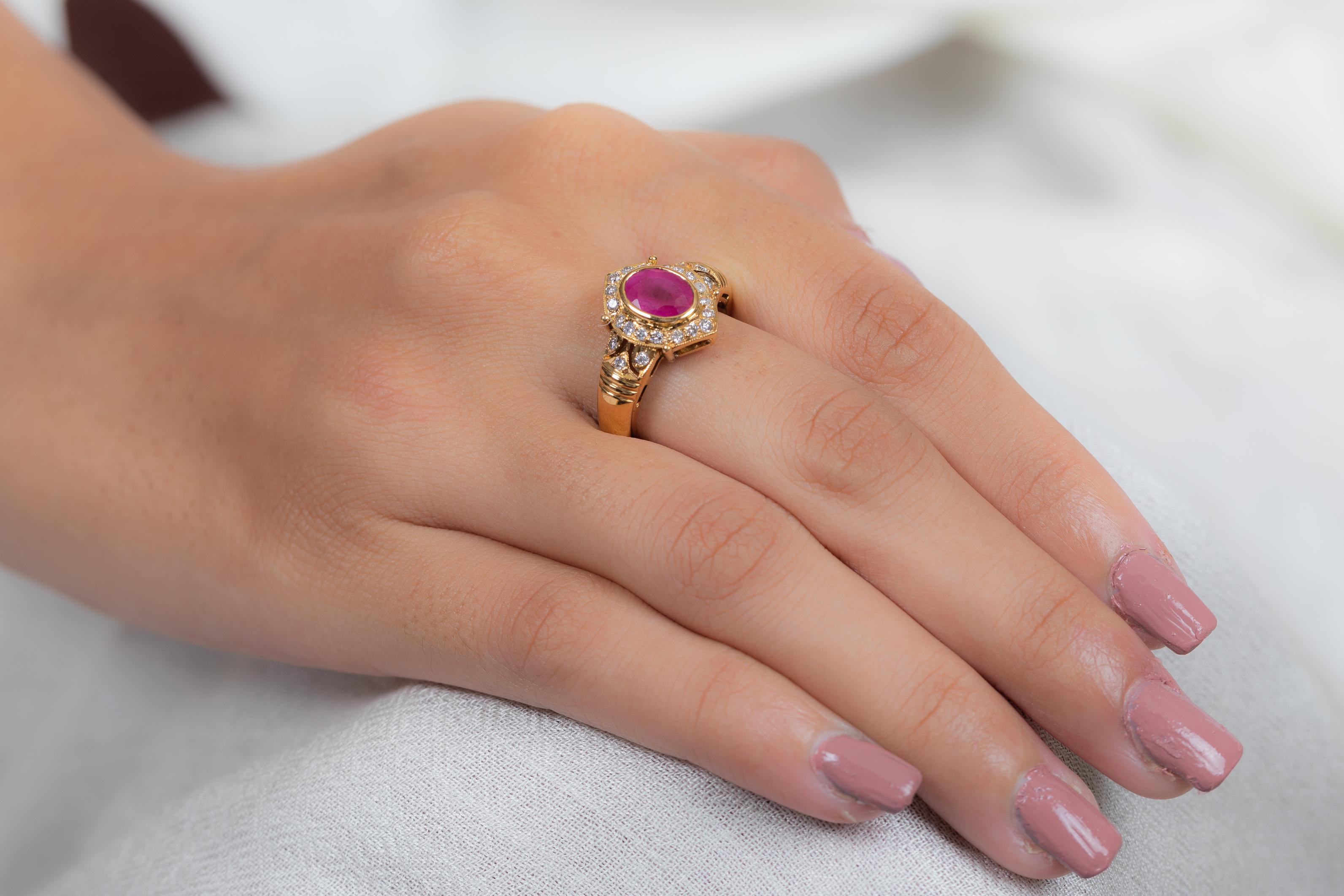 For Sale:  Contemporary Style Diamond Ruby Ring in 18K Yellow Gold 4