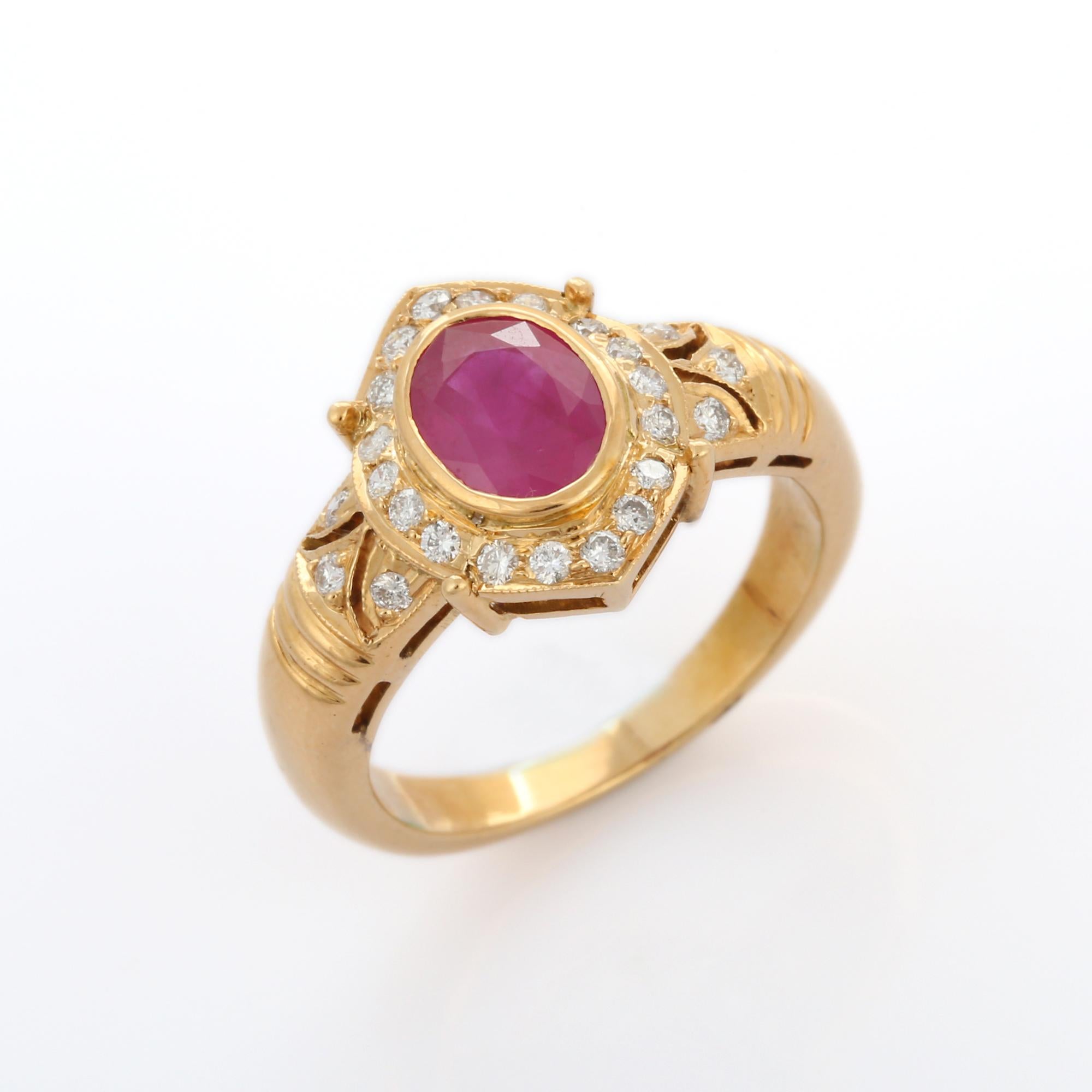 For Sale:  Contemporary Style Diamond Ruby Ring in 18K Yellow Gold 5