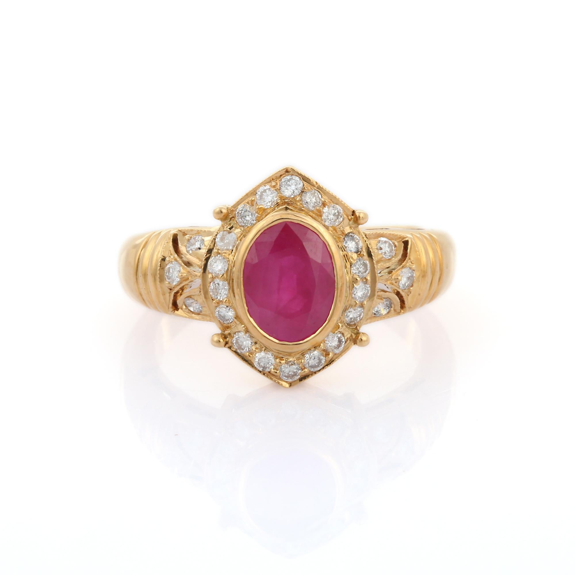 For Sale:  Contemporary Style Diamond Ruby Ring in 18K Yellow Gold 6