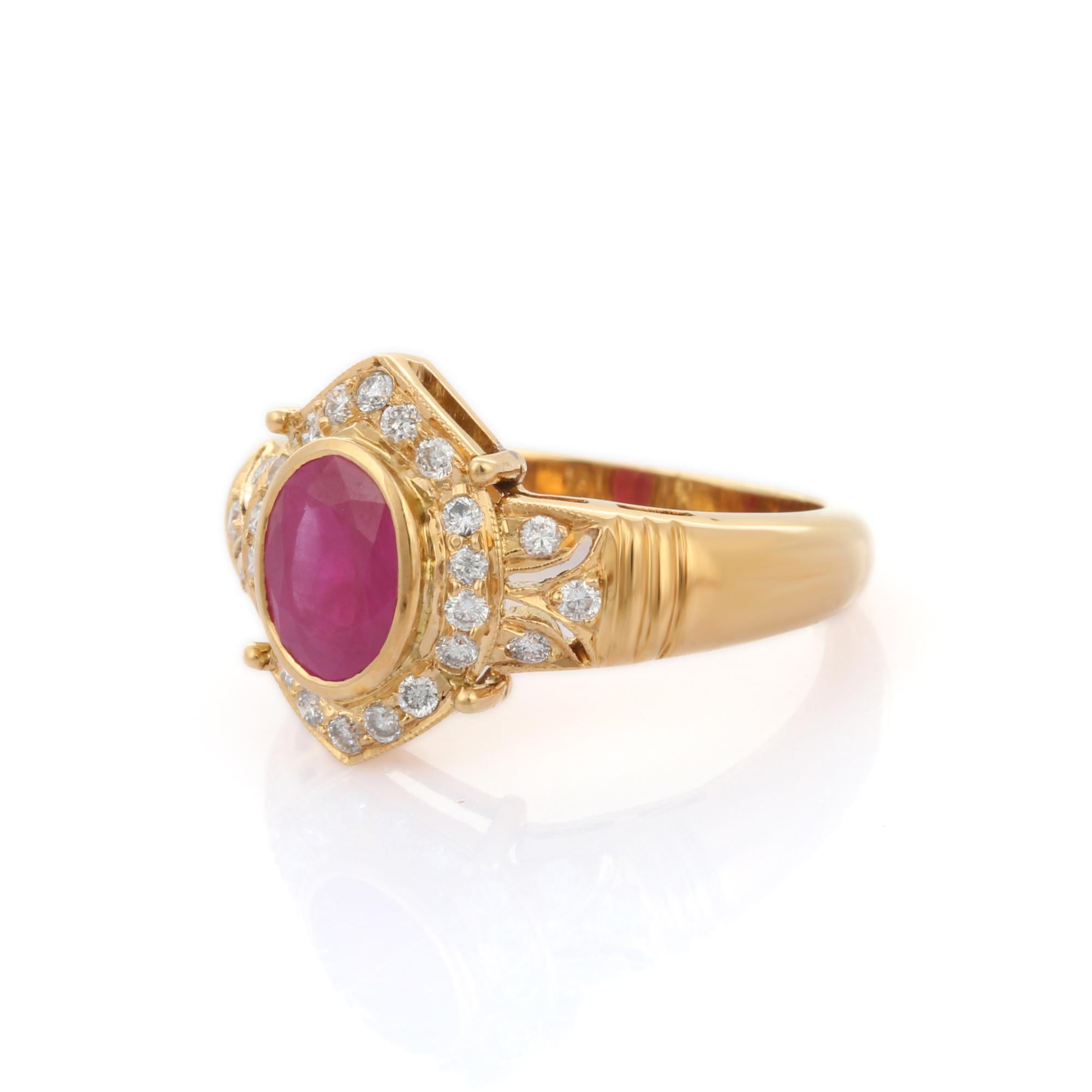 For Sale:  Contemporary Style Diamond Ruby Ring in 18K Yellow Gold 8