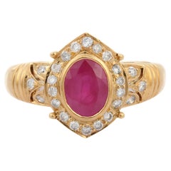 Contemporary Style Diamond Ruby Ring in 18K Yellow Gold