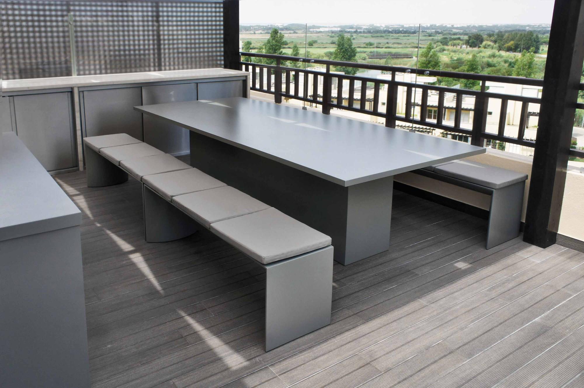 Modern Contemporary Style Dining Table for Outdoor Use, Matte Grey For Sale