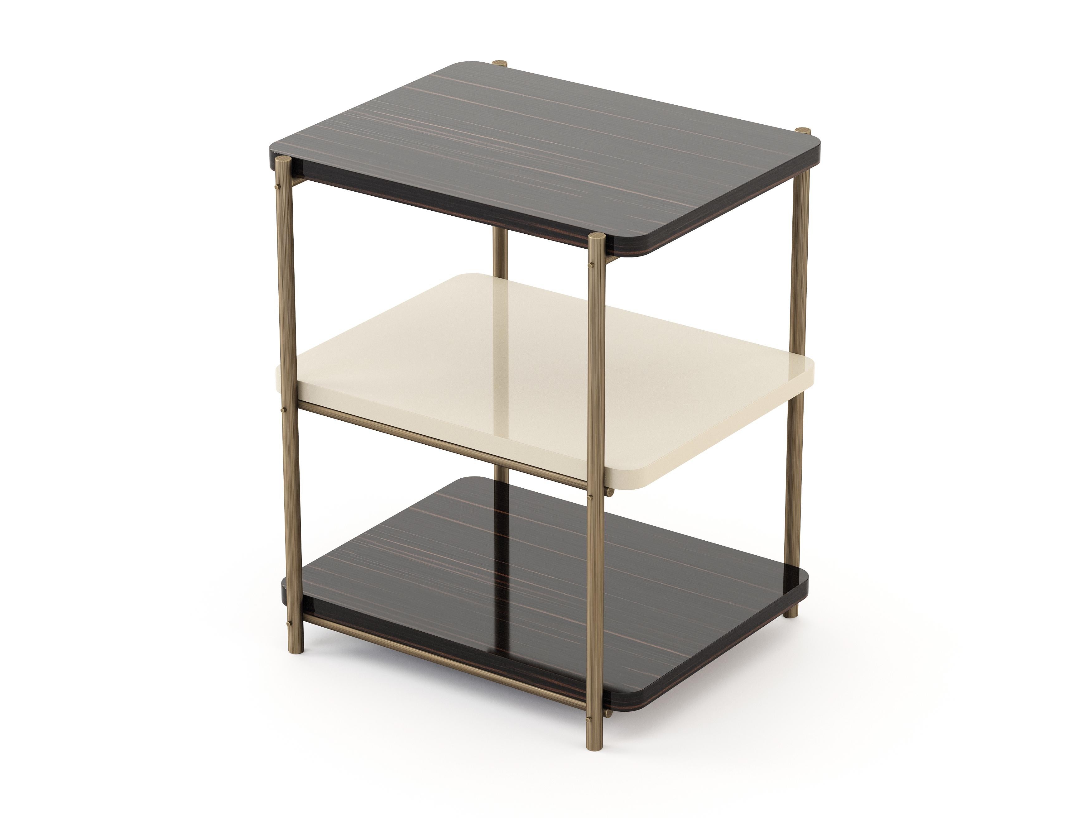 Modern Contemporary style Her Side Table made with Ebony, brass and lacquer, Handmade For Sale