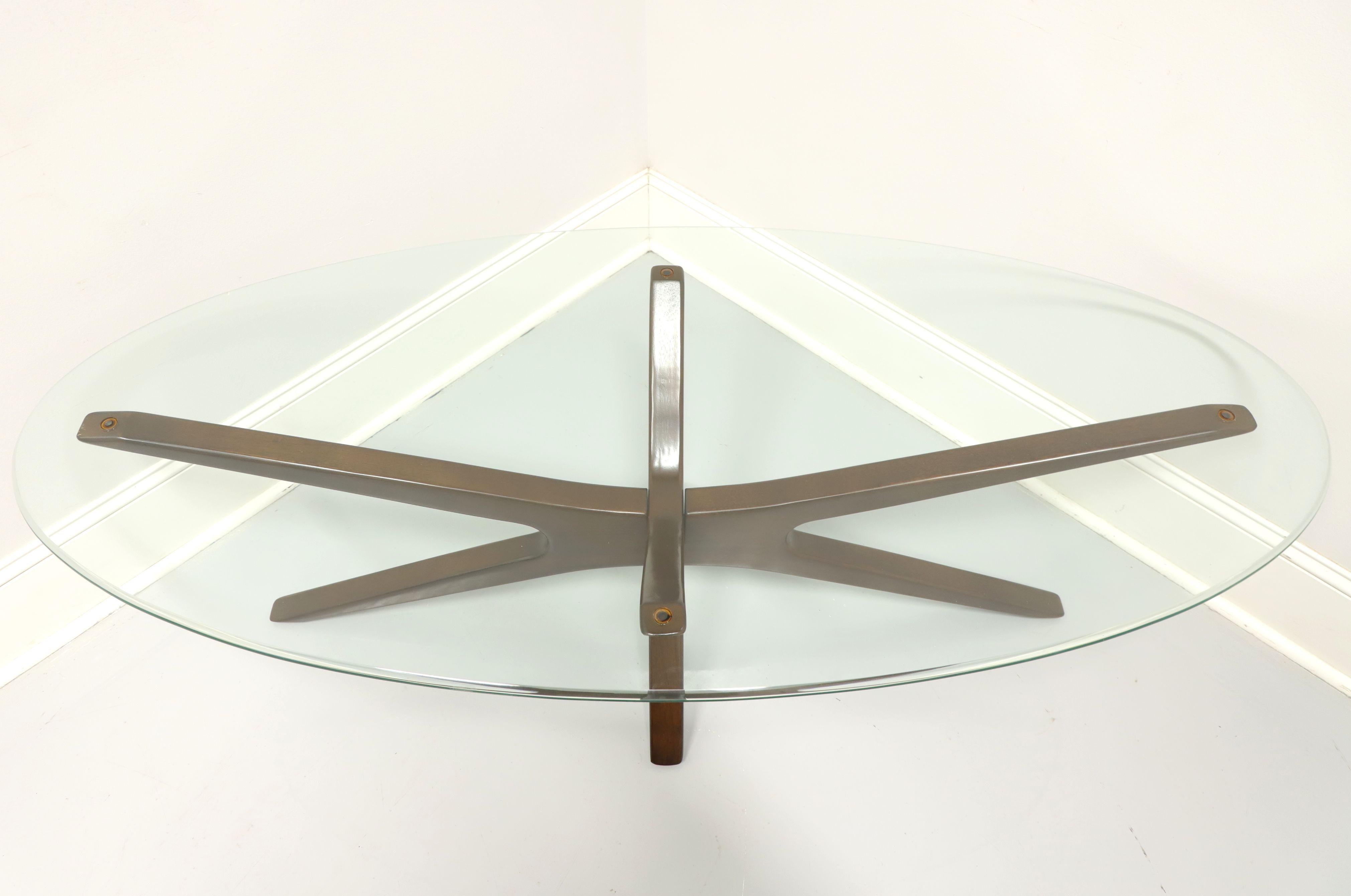 Contemporary Style Mahogany Glass Top Coffee Cocktail Table In Good Condition In Charlotte, NC
