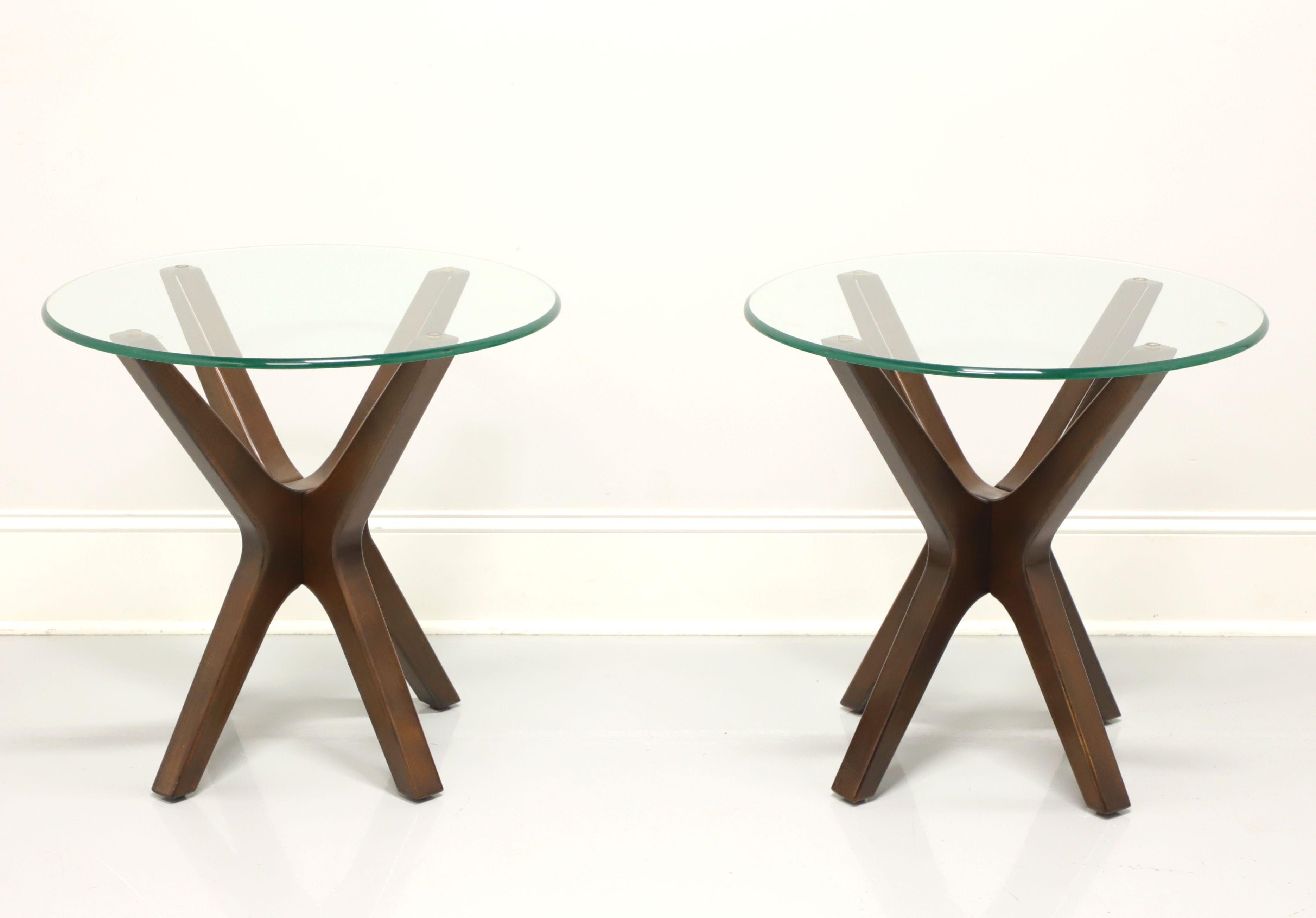 Contemporary Style Mahogany Glass Top End Side Tables - Pair 3