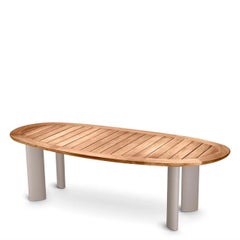 Contemporary Style Natural Teak and Aluminium Outdoor Dining Table