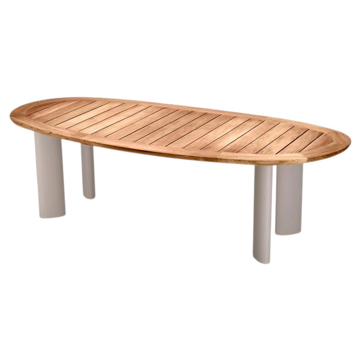 Contemporary Style Natural Teak and Aluminium Outdoor Dining Table