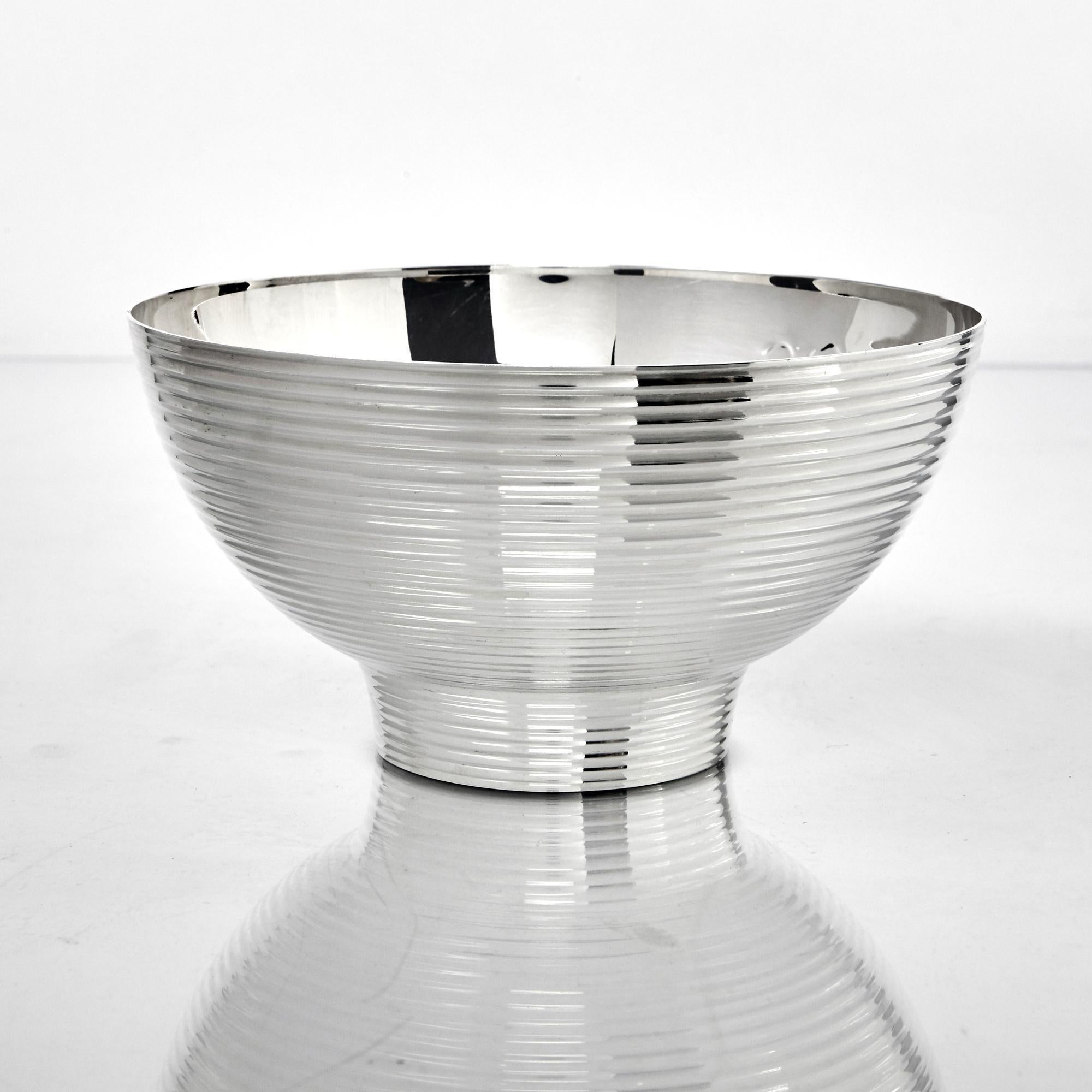 Modern Contemporary Style Ribbed Silver Bowl