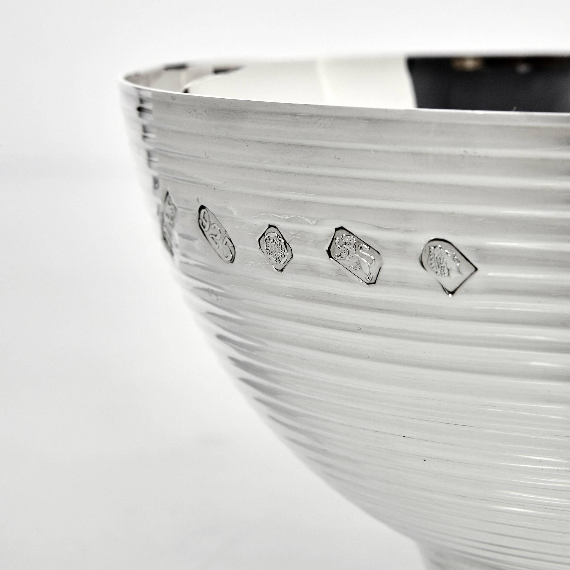 English Contemporary Style Ribbed Silver Bowl
