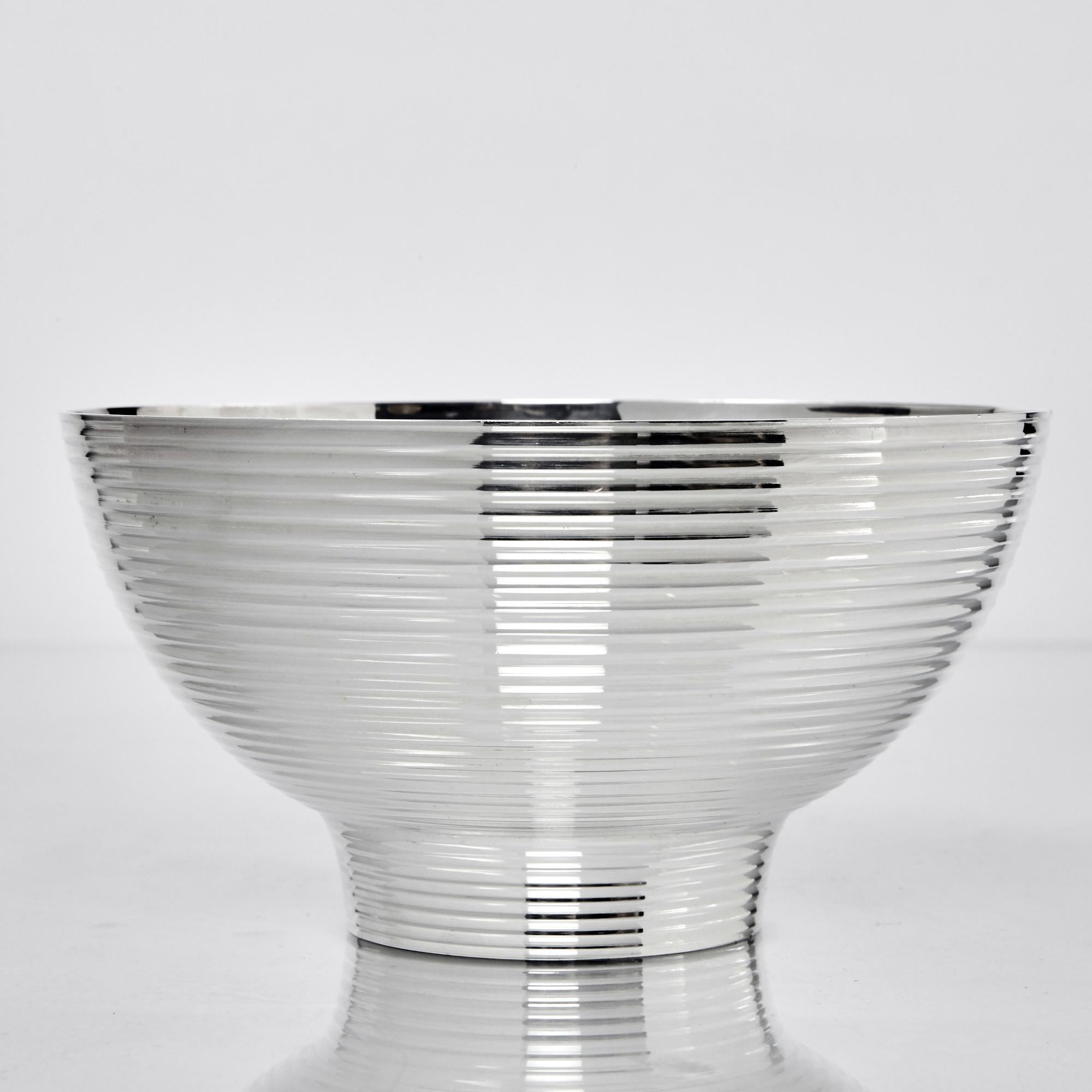 Late 20th Century Contemporary Style Ribbed Silver Bowl