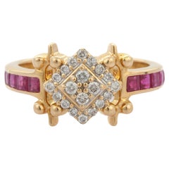 Contemporary Style Traditional Diamond Ruby Ring in 18K Yellow Gold  