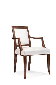 Contemporary Style Walnut Chair with Armrests, Made in Italy