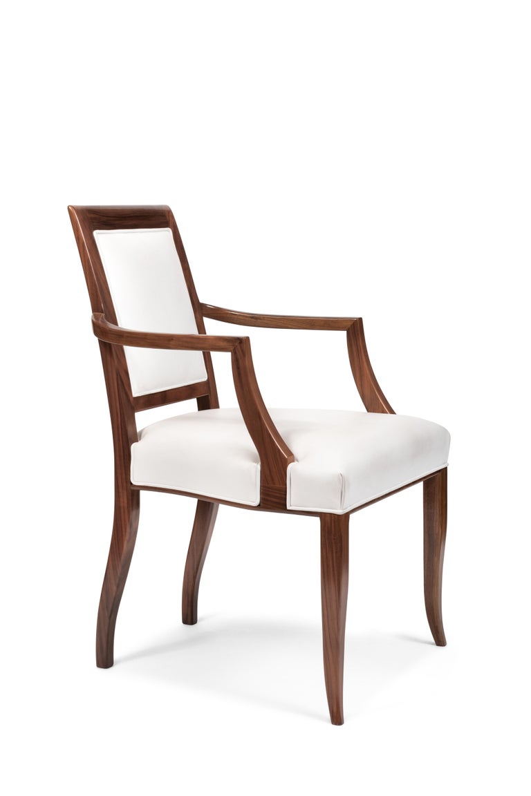 Modern Contemporary Style Walnut Chair with Armrests, Made in Italy For Sale