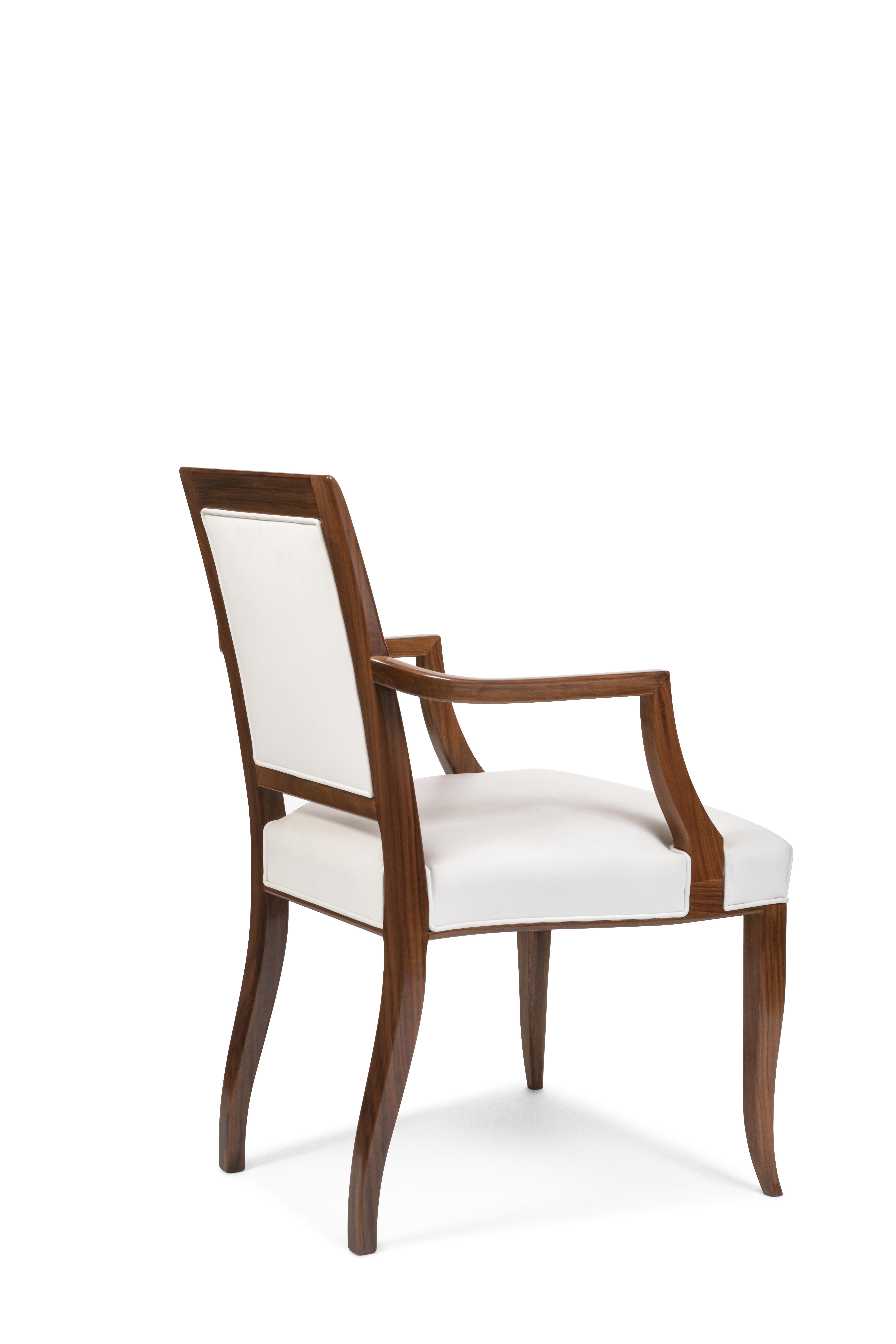 Polished Contemporary Style Walnut Chair with Armrests, Made in Italy For Sale