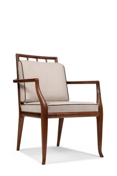 Contemporary Style Walnut Frame Dining Chair with Armrests, Made in Italy