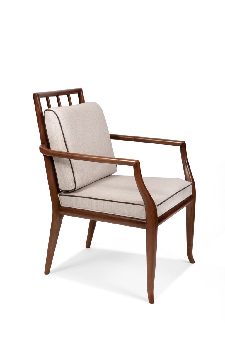 Italian Contemporary Style Walnut Frame Dining Chair with Armrests, Made in Italy For Sale