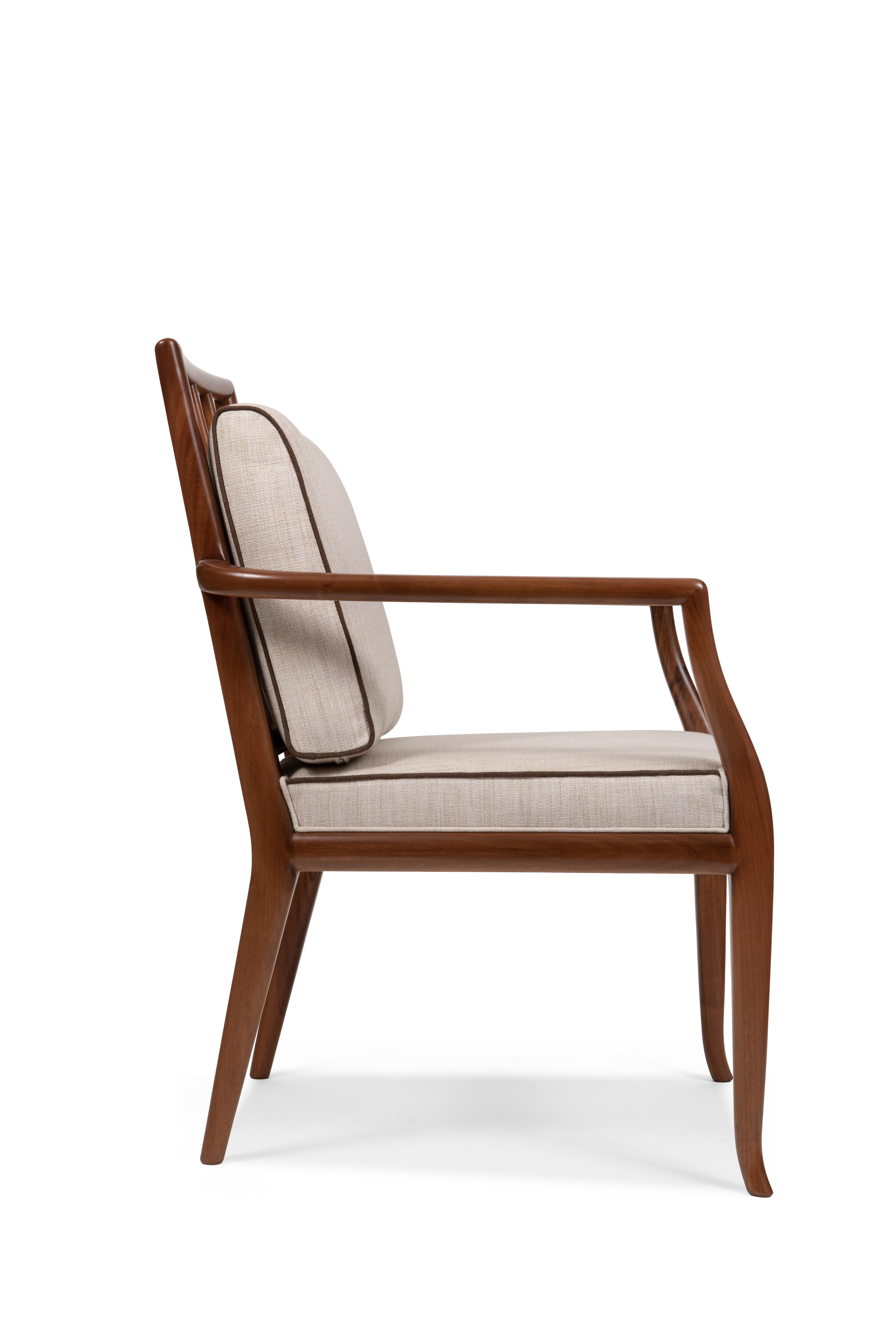 Contemporary Style Walnut Frame Dining Chair with Armrests, Made in Italy In New Condition For Sale In Barlassina, IT