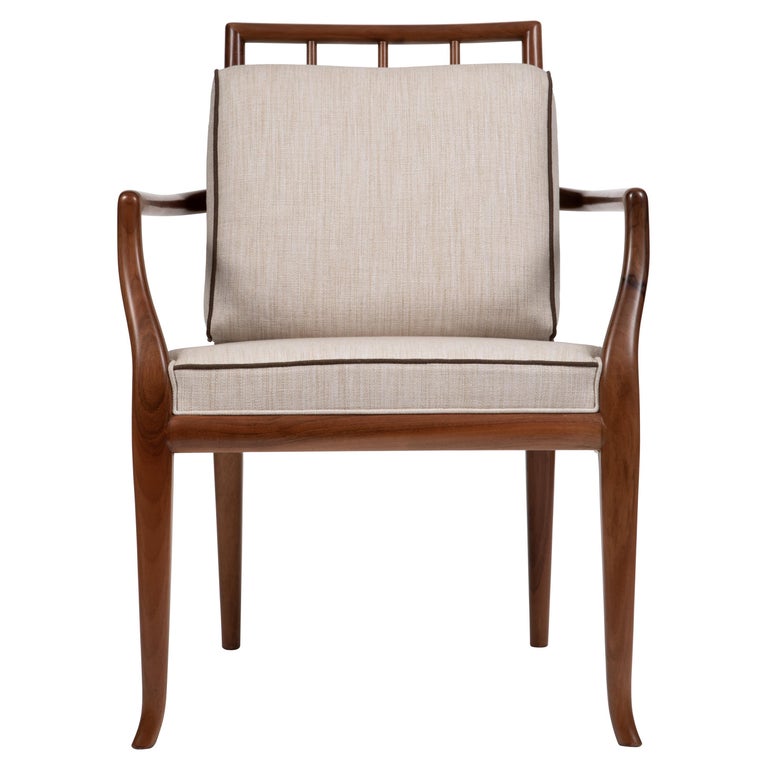 Contemporary Style Walnut Frame Dining Chair with Armrests, Made in Italy For Sale