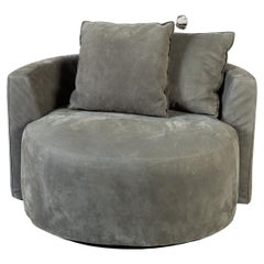 Contemporary Suede Leather Upholstered Armchair, NOS by Christophe Delcourt