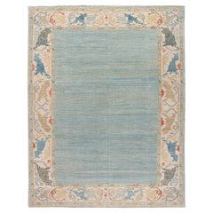 Contemporary Sultanabad Blue and Beige Handmade Designed Oversize Wool Rug