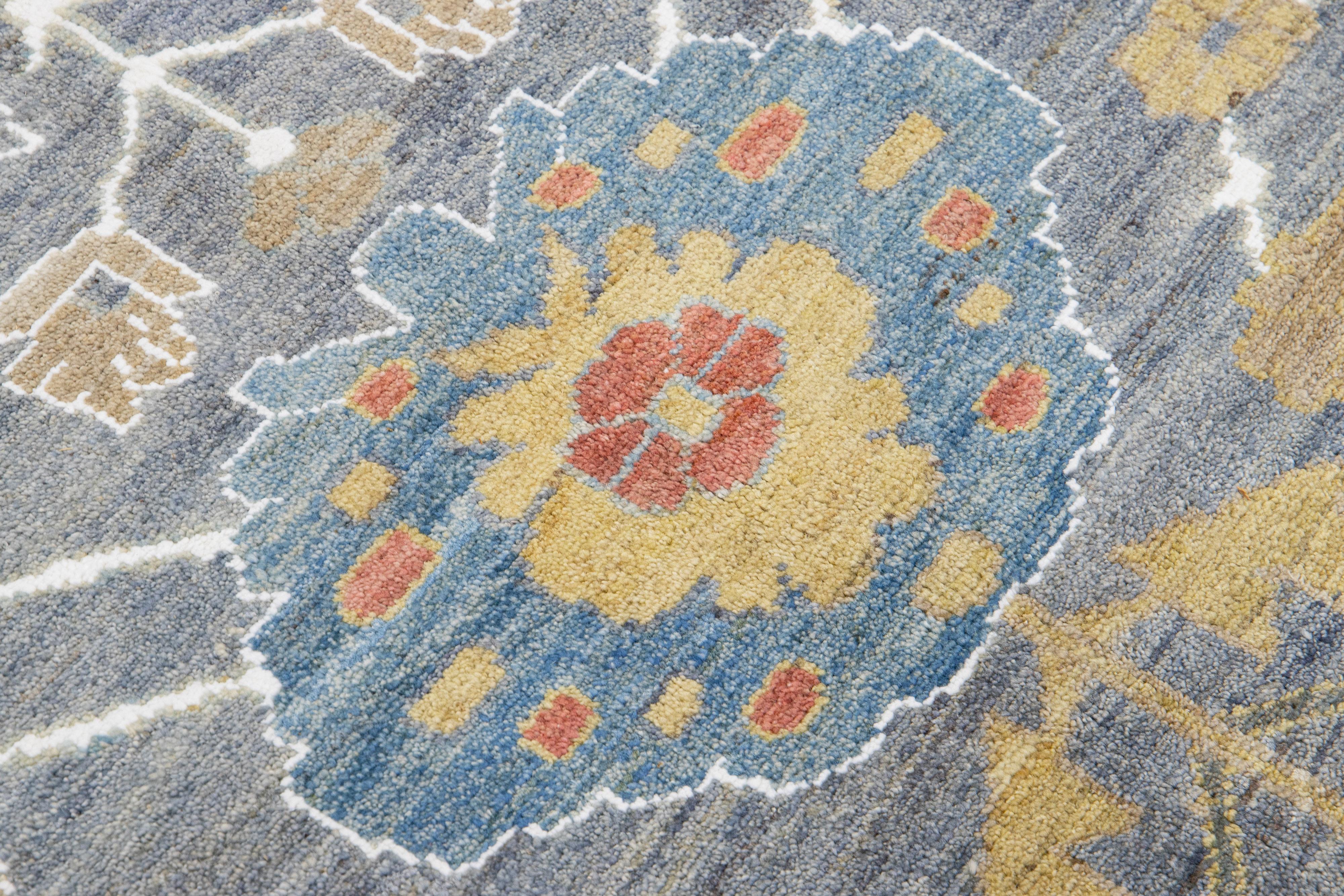 Contemporary Sultanabad Blue Handmade Floral Motif Wool Rug For Sale 5