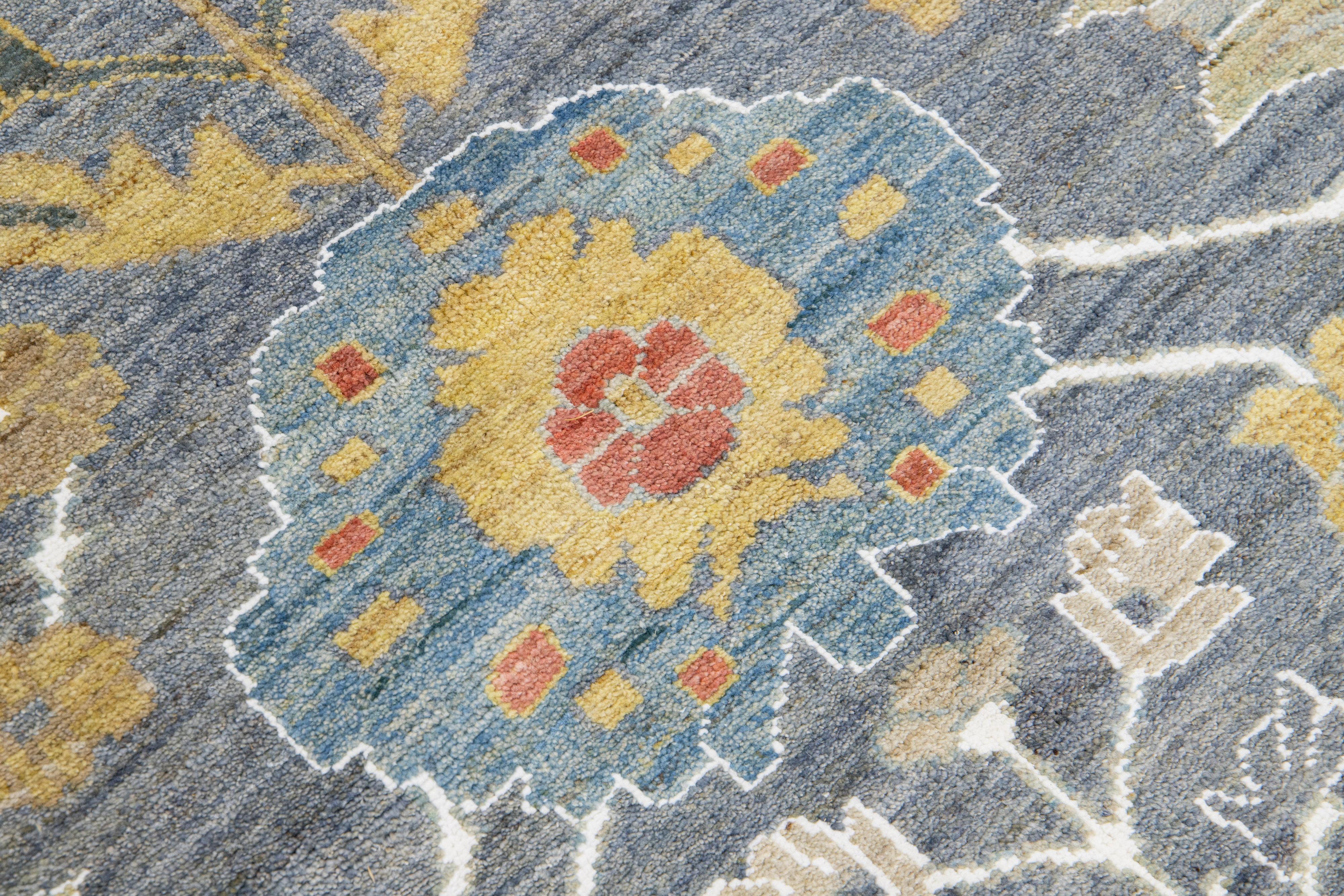 Tappeto contemporaneo in lana Sultanabad Rugs con motivo floreale fatto a mano di colore blu in vendita 2