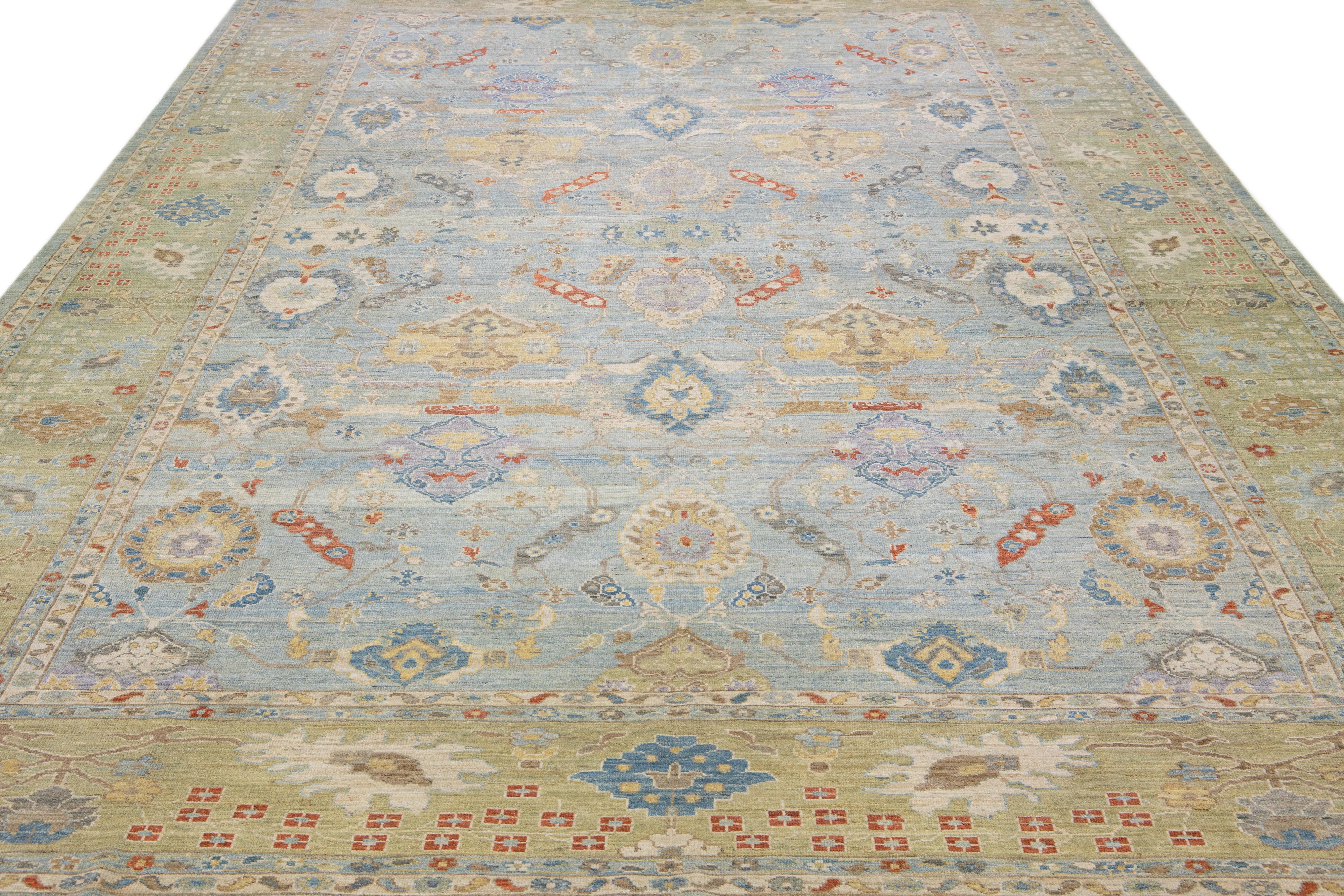 Persiano Tappeto contemporaneo in lana Sultanabad Rugs blu con motivo floreale fatto a mano in vendita