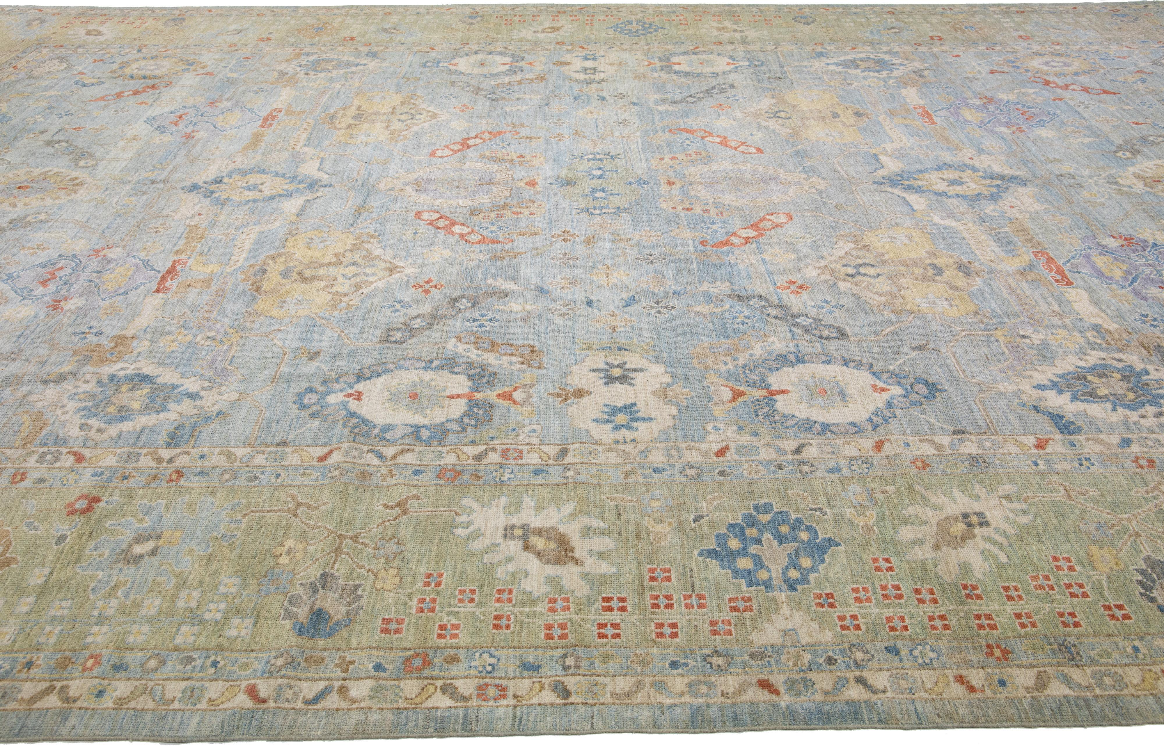 Annodato a mano Tappeto contemporaneo in lana Sultanabad Rugs blu con motivo floreale fatto a mano in vendita