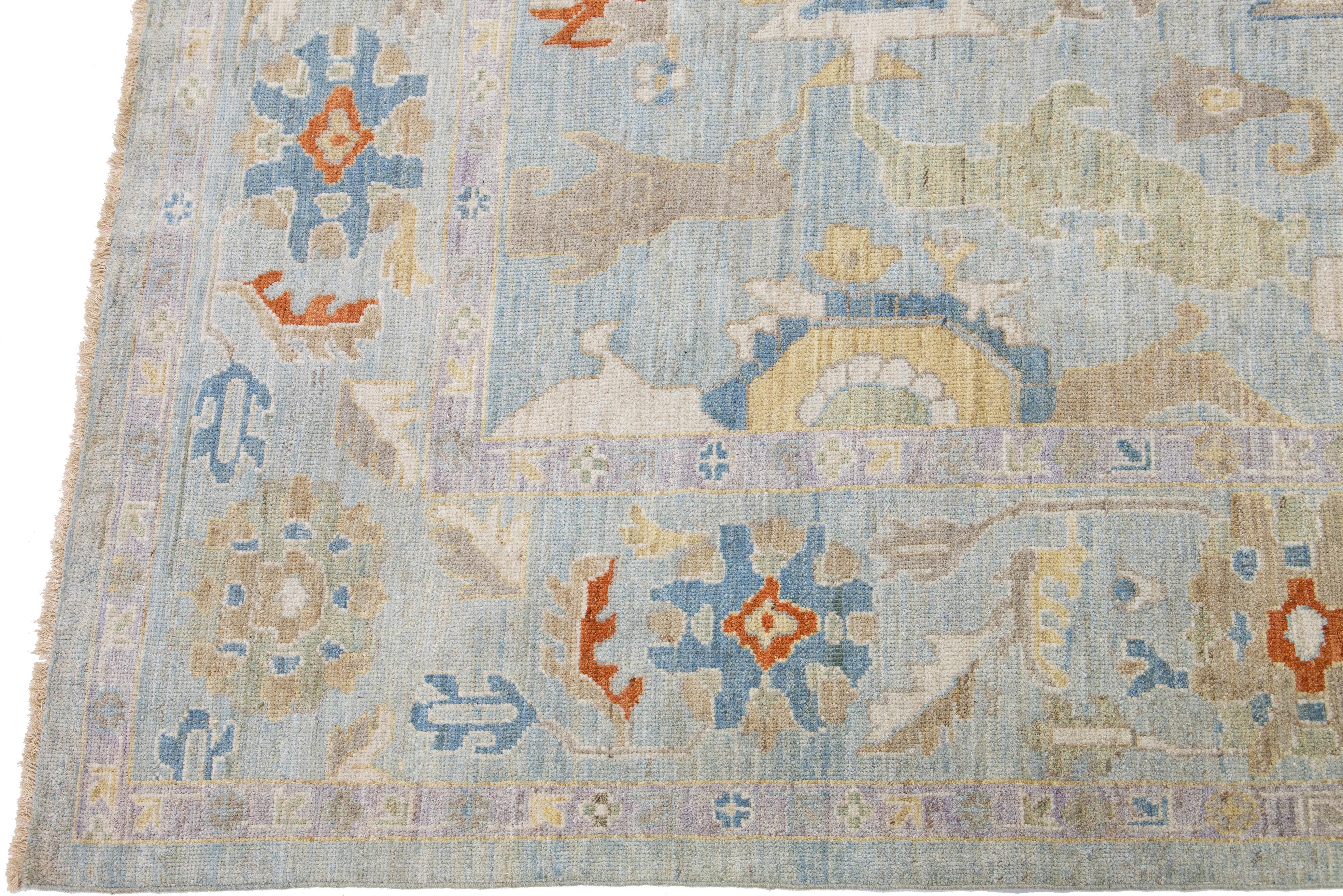Hand-Knotted Contemporary Sultanabad Blue Handmade Floral Wool Rug For Sale