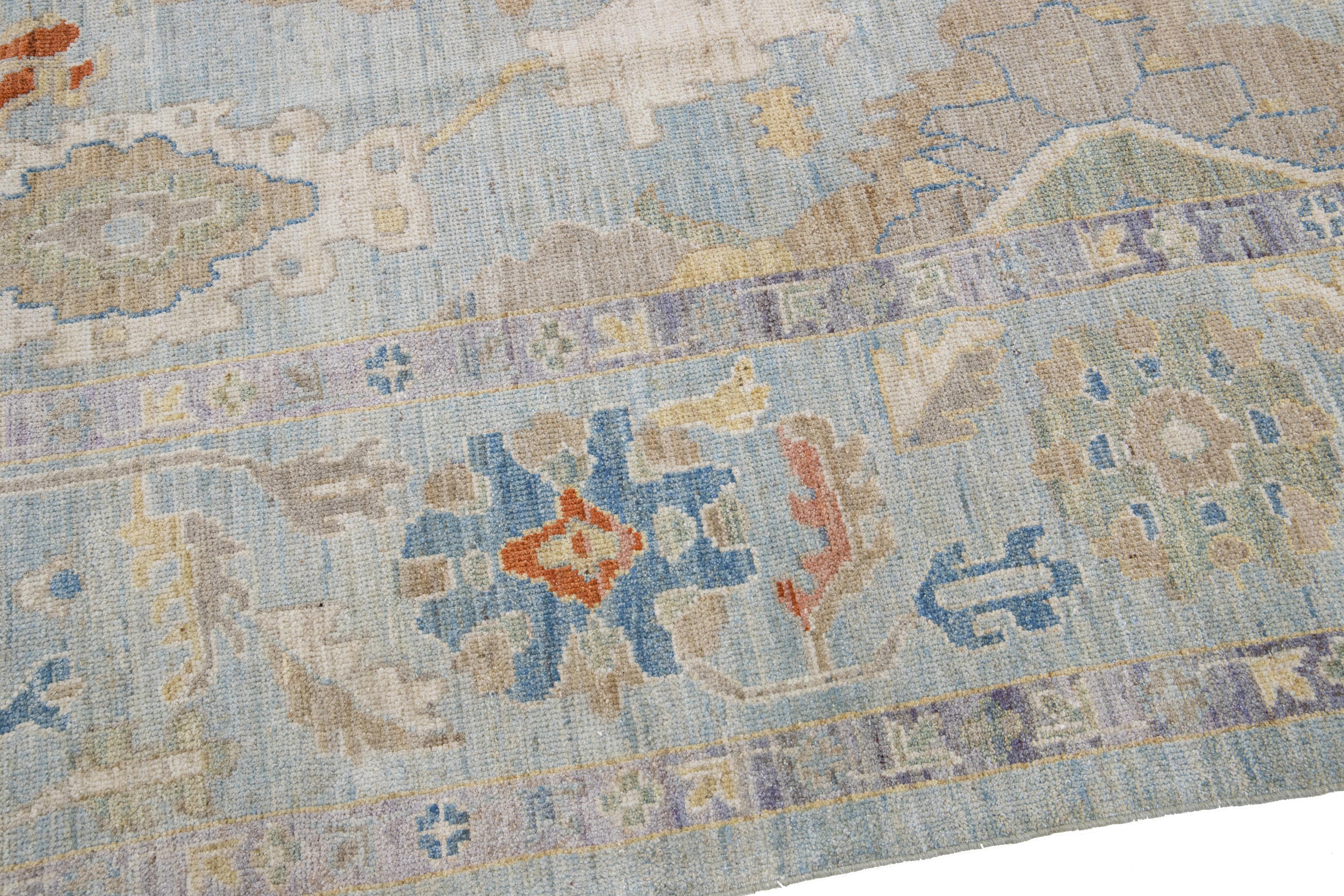 Contemporary Sultanabad Blue Handmade Floral Wool Rug For Sale 2