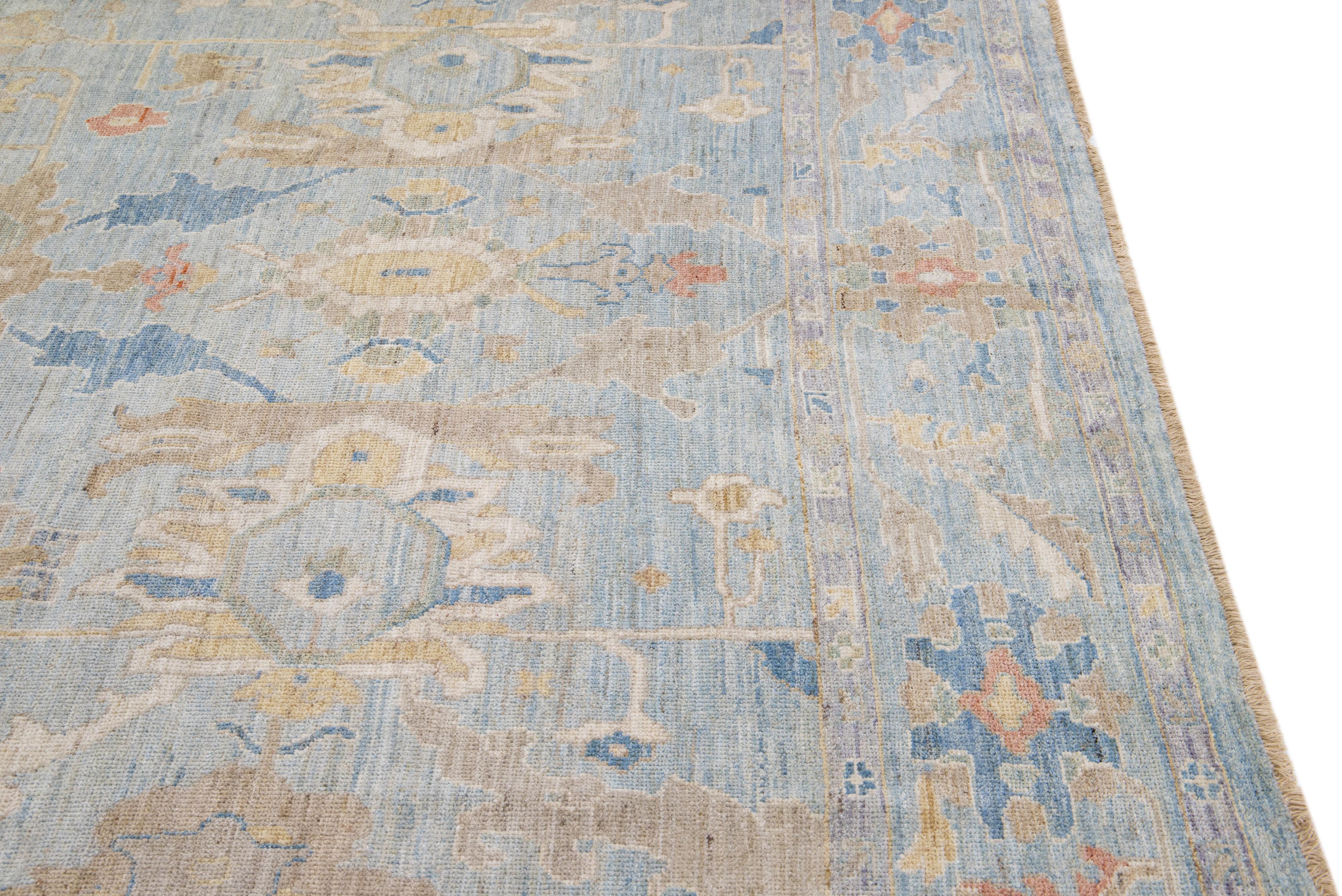 Contemporary Sultanabad Blue Handmade Floral Wool Rug For Sale 3