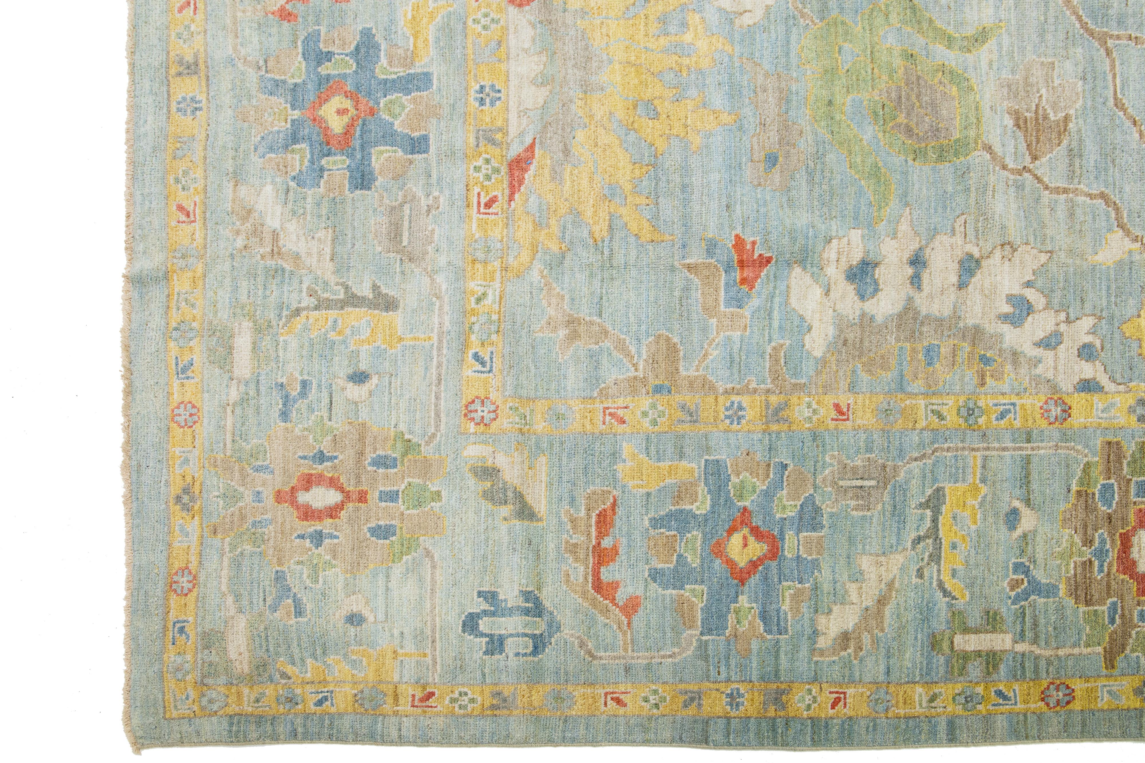 Contemporary Sultanabad Blue Wool Rug Handmade With Floral Pattern In New Condition For Sale In Norwalk, CT