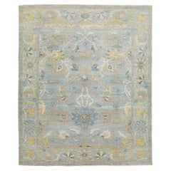 Tapis de laine contemporain Sultanabad Design/One d'Apadana fait à la main en bleu clair